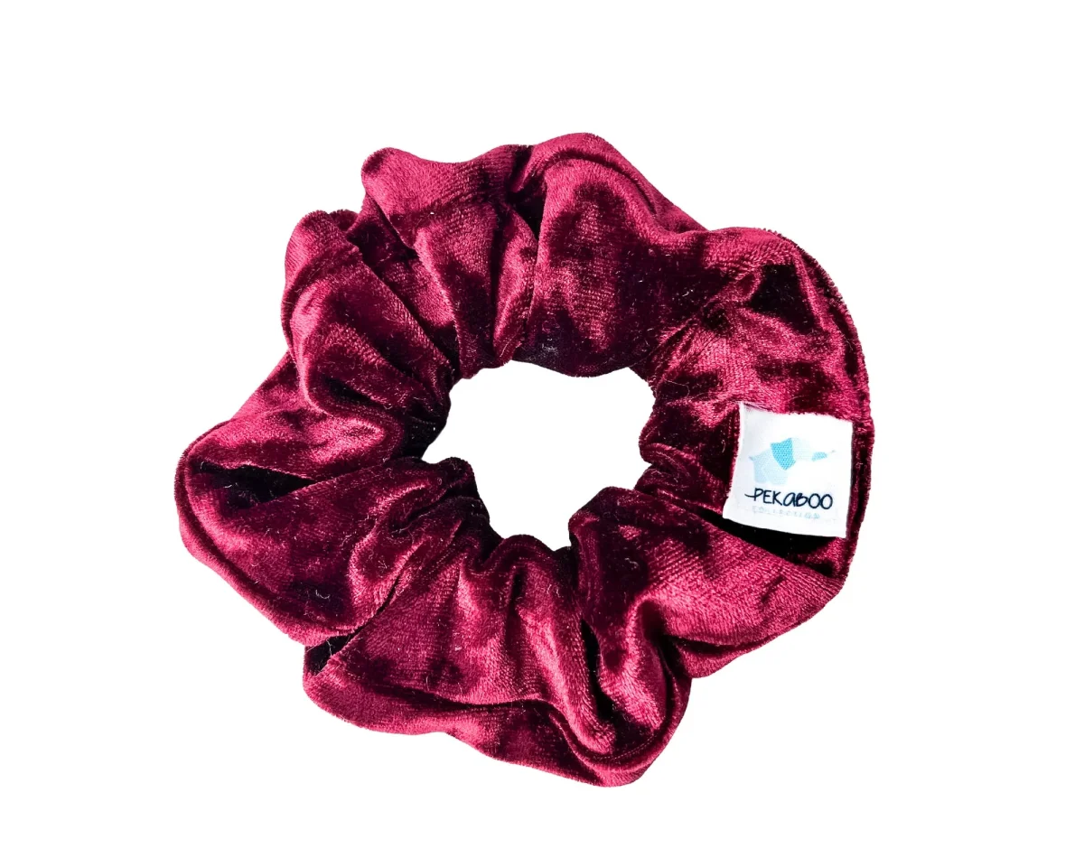 Chouchou élastique pour cheveux - Velours moiré rouge vin